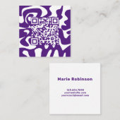QR Code Retro Groovy Lila White Squiggles Hallo Quadratische Visitenkarte (Vorne/Hinten)