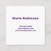 QR Code Retro Groovy Lila White Squiggles Hallo Quadratische Visitenkarte (Rückseite)