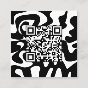 QR Code Retro Groovy Schwarz-weiß Squiggles Hallo Quadratische Visitenkarte