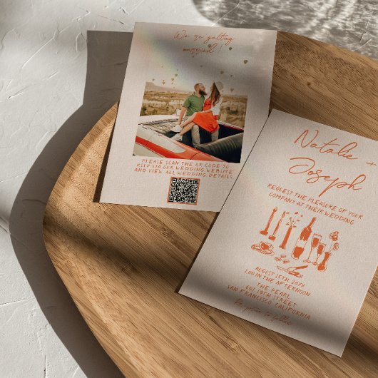 QR-Code Retro Hand gezeichnetes farbiges Foto Hoch Einladung