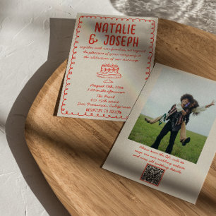 QR-Code Retro Handgezeichnete Torte Quirky Foto Ho Einladung