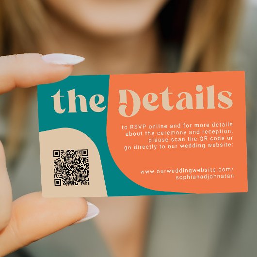 QR-Code Retro-Hochzeitsdetails RSVP-Website Begleitkarte