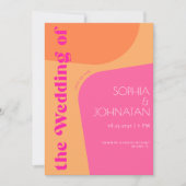 QR-Code Retro rosa orange fett alle in einer Hochz Einladung (Vorderseite)