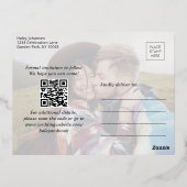 QR Code Retro Script 2 Foto Hochzeit Speichern Sie Folie Einladungspostkarte (Rückseite)