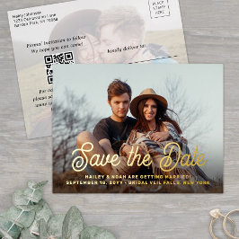 QR Code Retro Script 2 Foto Hochzeit Speichern Sie Folie Einladungspostkarte