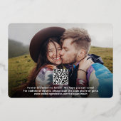 QR Code Retro Script 2 Foto Hochzeit Speichern Sie Folieneinladung (Rückseite)