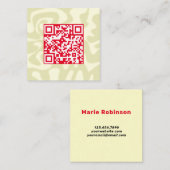 QR Code Retro Swirling Cream Red Squiggles Hallo Quadratische Visitenkarte (Vorne/Hinten)