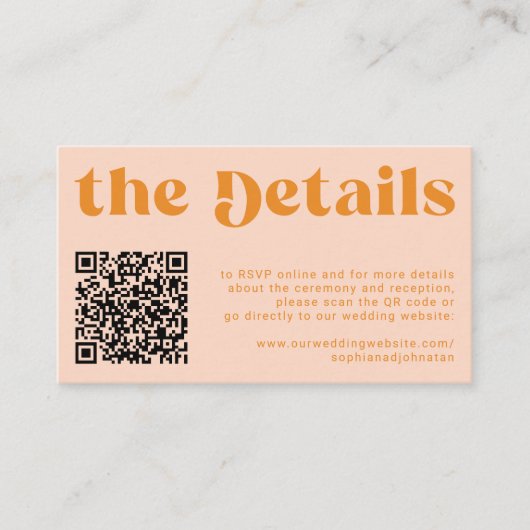 QR Code retro wedding details RSVP website Begleitkarte (Vorderseite)