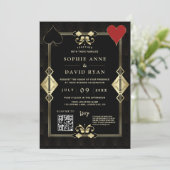 QR Code Roaring 20er Gold Art Deco Hochzeit Einladung (Stehend Vorderseite)