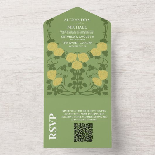QR Code Romantische Jugendstil-Hochzeit All In One Einladung (Innen Boden)
