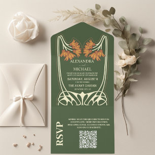 QR Code Romantische Jugendstil-Hochzeit All In One Einladung