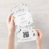 QR Code Romantische Wildblume Typografie Hochzeit All In One Einladung (Abreißen)