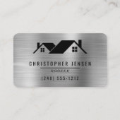 QR Code Roofing Black Silver Metallic Rounded Visitenkarte (Vorderseite)