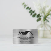 QR Code Roofing Black Silver Metallic Rounded Visitenkarte (Stehend Vorderseite)