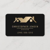 QR Code Roofing Business Black Gold Rounded Visitenkarte (Vorderseite)