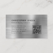 QR Code Roofing Business Black Silver Metallic Visitenkarte (Rückseite)