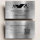 QR Code Roofing Business Black Silver Metallic Visitenkarte