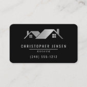 QR Code Roofing Business Black Silver Rounded Visitenkarte (Vorderseite)
