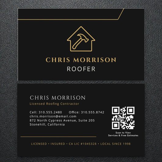 QR Code Roofing Roofer Professional Black Gold Visitenkarte
