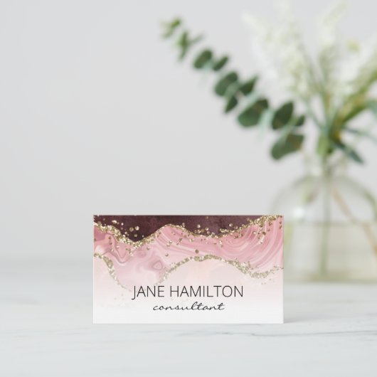 QR Code Rosa Agate Marmorkarton Profil Visitenkart Visitenkarte (Stehend Vorderseite)