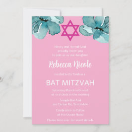 QR-Code Rosa Aquarell Floral Bat Mitzvah Einladung