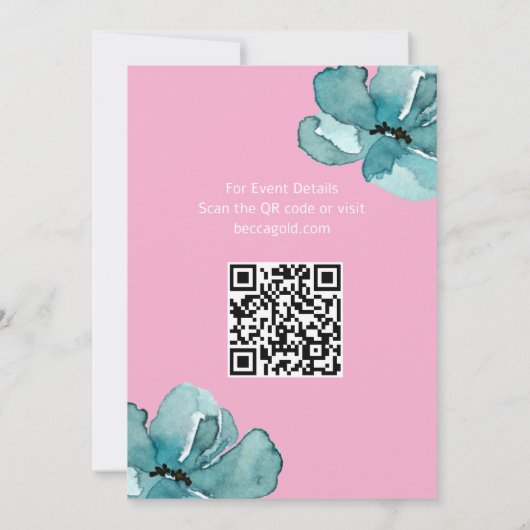 QR-Code Rosa Aquarell Floral Bat Mitzvah Einladung (Rückseite)