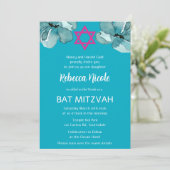 QR-Code Rosa Aquarell Floral Bat Mitzvah Einladung (Stehend Vorderseite)