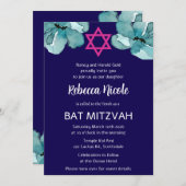 QR-Code Rosa Aquarell Floral Bat Mitzvah Einladung (Vorne/Hinten)