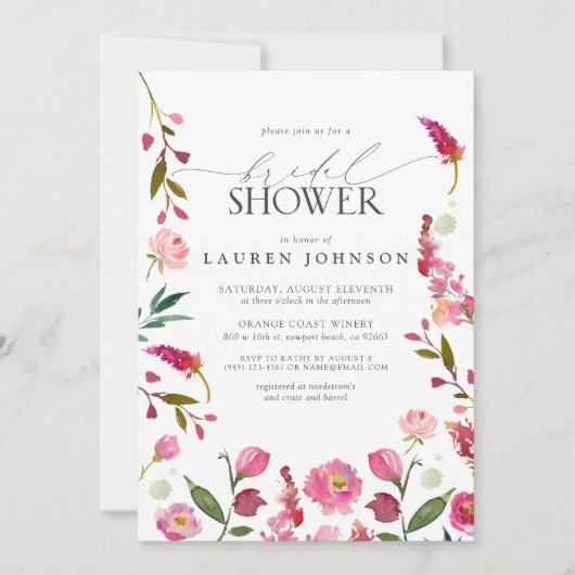 QR-Code Rosa Blume Brautparty Einladung (Vorderseite)