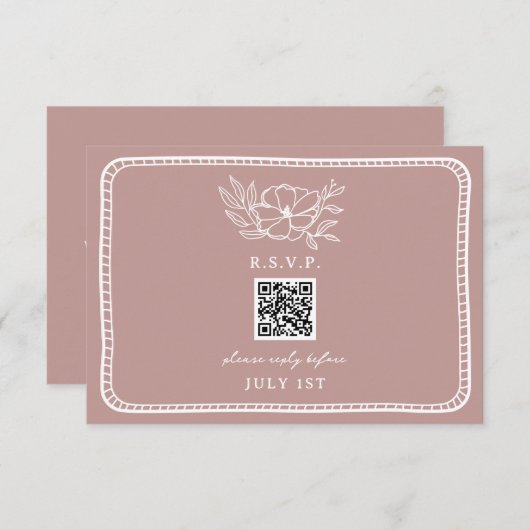 QR Code Rosa Blumenzange QR UAWG RSVP Karte (Vorne/Hinten)