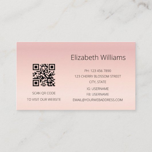 QR-Code | Rosa Blush Gradient Visitenkarte (Rückseite)