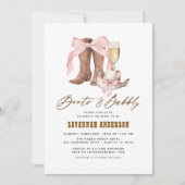 QR-Code Rosa Bow Boots & Bubbly Brautparty Einladung (Vorderseite)