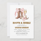 QR-Code Rosa Bow Boots & Bubbly Brautparty Einladung (Vorderseite)