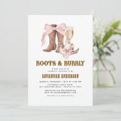 QR-Code Rosa Bow Boots & Bubbly Brautparty Einladung (Stehend Vorderseite)
