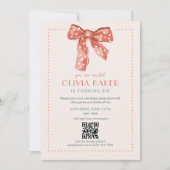 QR-Code Rosa Coquette-Schleife Mädchen Geburtstag Einladung (Vorderseite)