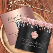 QR-Code Rosa Cupcake Glitzer Tropfen Bäckerei Schw