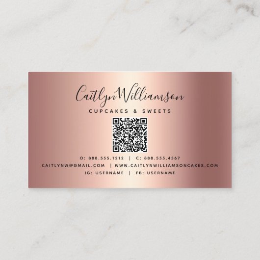 QR-Code Rosa Cupcake Glitzer Tropfen Bäckerei Schw Visitenkarte (Rückseite)