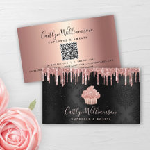 QR-Code Rosa Cupcake Glitzer Tropfen Bäckerei Schw