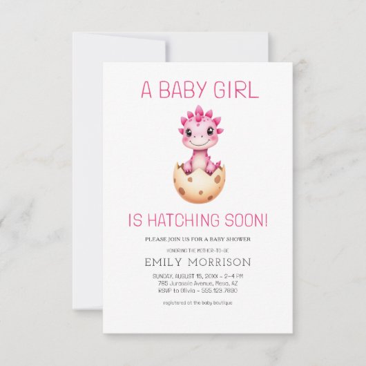 QR Code Rosa Dinosaurier Schläge Bald Baby Dusche Einladung (Vorderseite)