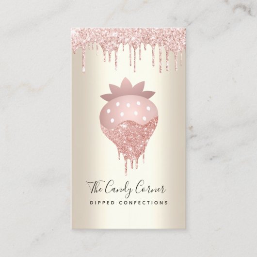 QR-Code Rosa Erdbeeren Glitzer Confection Gold Visitenkarte (Vorderseite)