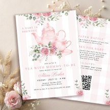 QR-Code rosa florale Teeparty Baby-Mädchen- Shower