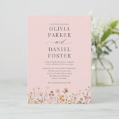 QR Code Rosa Foto Wildblume Hochzeit Einladung (Stehend Vorderseite)