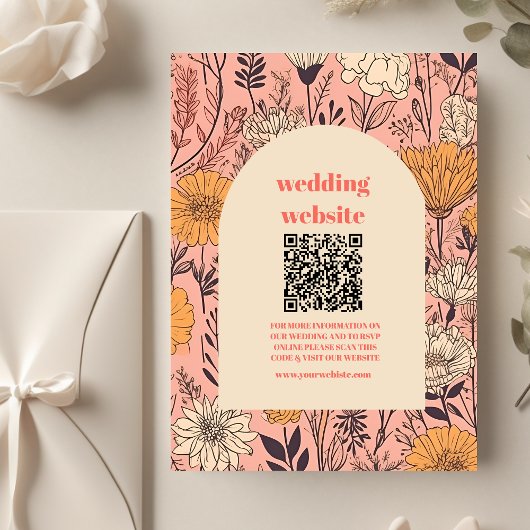 qr code Rosa Gelb Orange Wildblumen Hochzeit Begleitkarte