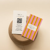 QR-Code Rosa Gelber 70er Streifen Trendy Boho Girl Visitenkarte