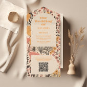 QR-Code Rosa Gelborange Wildblumen Hochzeit All In One Einladung