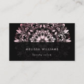 QR-Code | Rosa glänzendes schwarzes florales Manda Visitenkarte (Vorderseite)