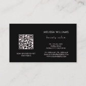 QR-Code | Rosa glänzendes schwarzes florales Manda Visitenkarte (Rückseite)