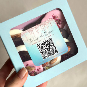 QR-Code Rosa Glitzer Tropfen Blau Farbe Geschäft Quadratischer Aufkleber