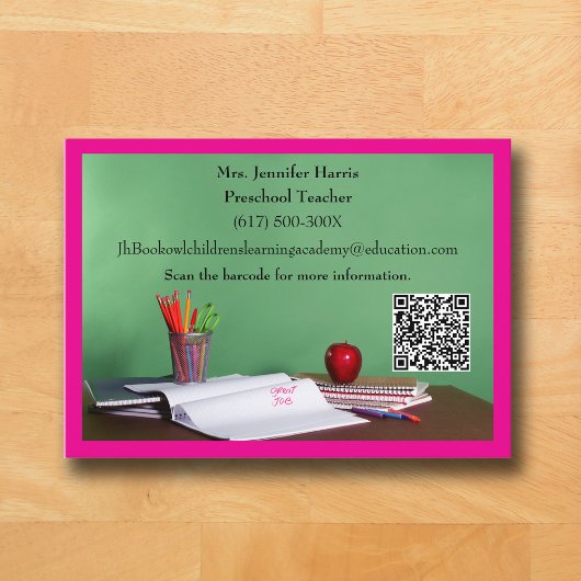 QR-Code Rosa Grundschule Vorschullehrer Visitenkarte