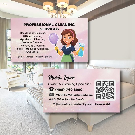 QR-Code Rosa Hausreinigungsdienst Visitenkarte